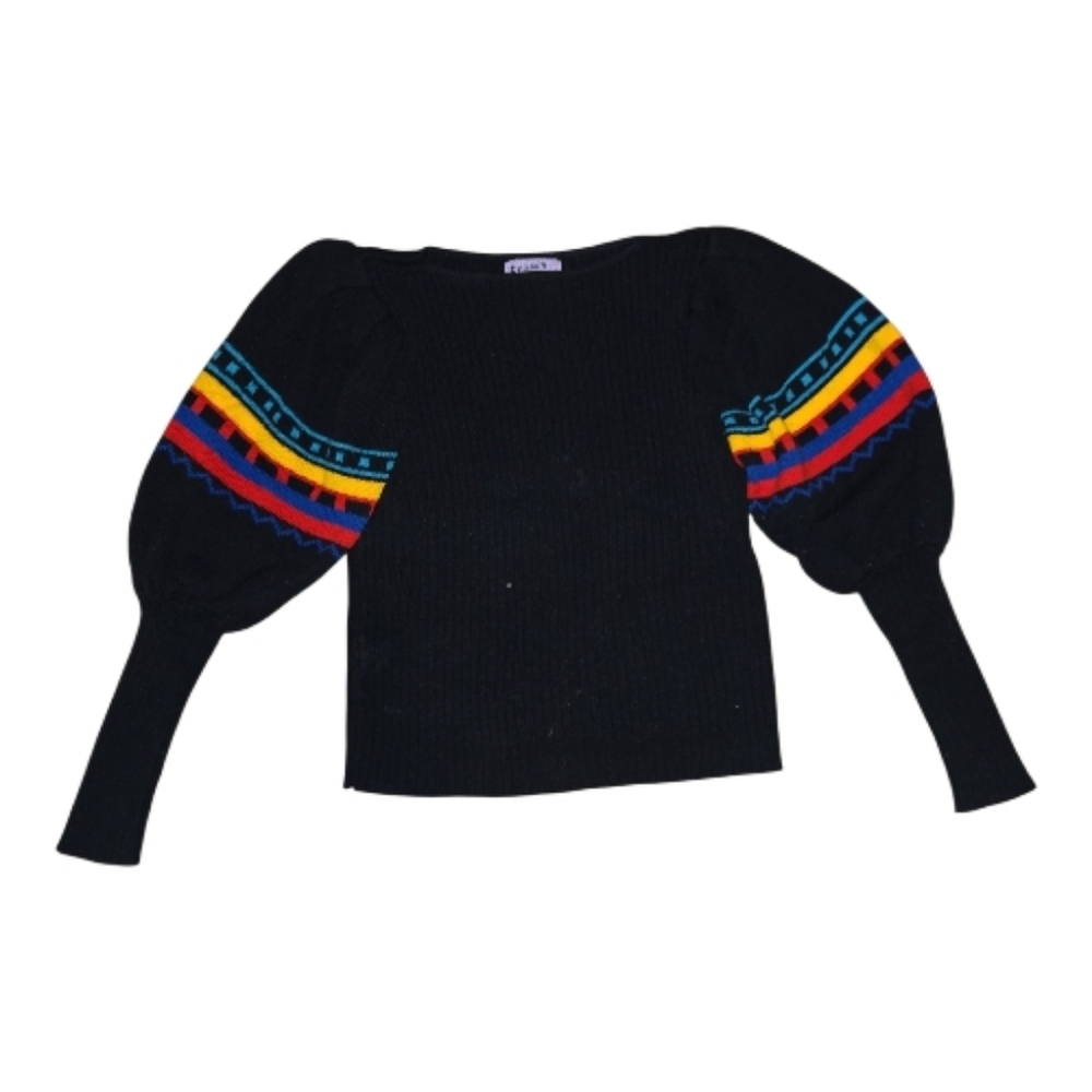 Vintage Striped Black Bishop Sleeved Sweater Size M